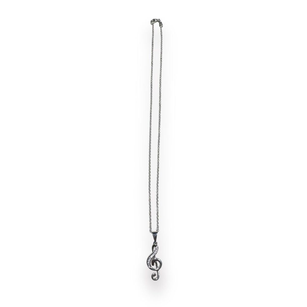 Music Note Rhinestone Sterling Silver 925 Necklace - Picture 2 of 6